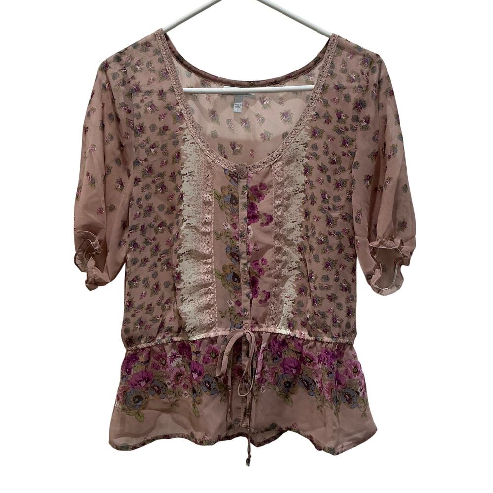 dELiAS Sheer Floral Blouse Size Large (L)
